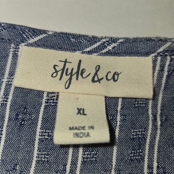 Style & Co Womens XL Top Sheer Cover Up Overlay Flowy Batwing Floral Striped - Picture 2 of 11